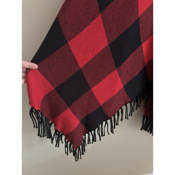 J.McLaughlin Shawl Poncho Red Black Soft Sweater Fridge Mock Turtleneck One Size - Picture 2 of 6